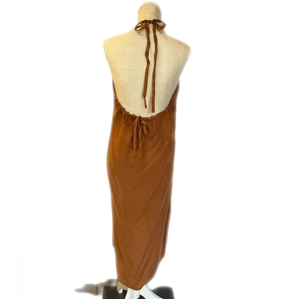 lovestitch Backless Halter Midi Dress in Rust Brown